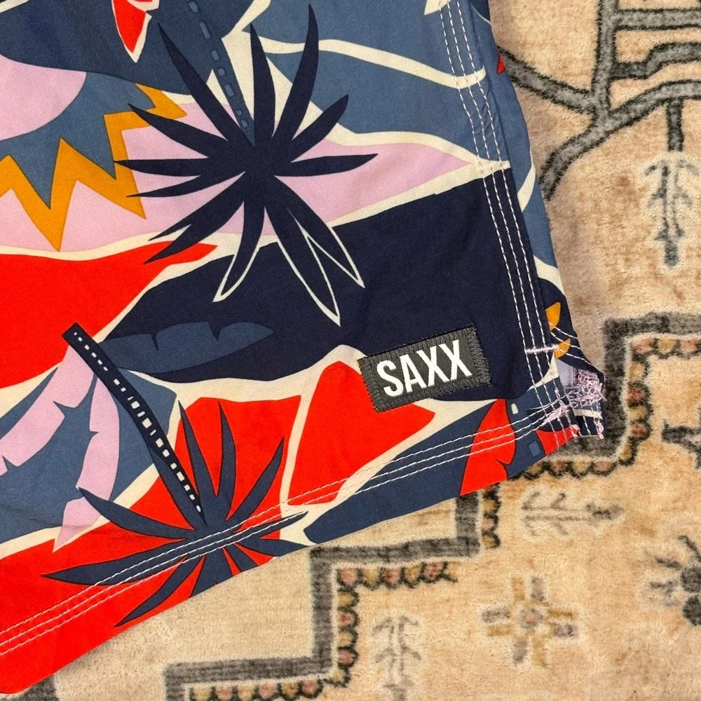 SAXX Oh Buoy 2N1 Swim Shorts Men Large Tropical Sun Palm DropTemp BallPark Pouch